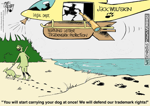 Jack, Wolfskin, outdoor, clothing, equipment, producer, trademark, protection, law, warning, letter, Dawanda, paw, Wolf, imprint, legal, protection, cost, attorney, opinion, expertise, Wiedenroth, Germany, caricature, cartoon