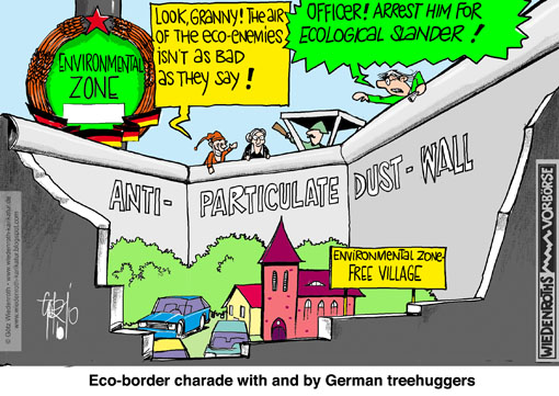 environmental, zone, respirable, particulate, dust, pollution, badge, Chaos, antifascist, protective barrier, wall, zone, border, ecologism, eco-fascism, eco-stalinism, Mainstreaming, environment, protection, puppet theatre, Wiedenroth, Germany, caricature, cartoon