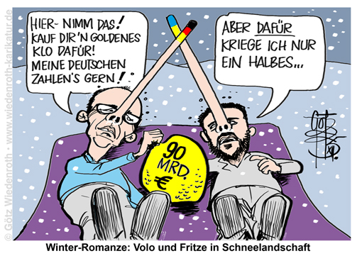 Deutschland; EU; EUdSSR; Kredit; Ukraine; Merz; Selenskyj; Krieg; Finanzierung; Korruption; Karikatur; 2025; cartoon; caricature