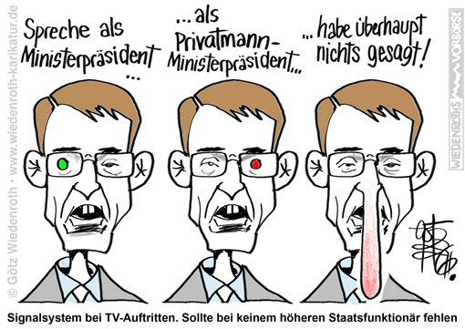 Daniel; Guenther; Ministerpraesident; Schleswig-Holstein; TV; Auftritt; Lanz; Forderung; Zensur; alternative; Medien; NIUS; Klage; Eigenschaft; Privatmann; Recht; Rechtstreue; Rechtsprechung; Justiz; parteiisch; Filz; Karikatur; 2026; cartoon; caricature