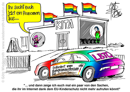 Europa; EUdSSR; Kinderschutz; Internet; Altersverifikation; Kontrolle; Nutzer; Ueberwachung; Zensursula; Leyen; Pornographie; Skandal; Schule; Schleife; Sachsen; Aktivisten; Unterrichtseinheit; Dressur; Schwulenpornos; Vorfuehrung; Beeinflussung; Sexualisierung; Staat; neunte; Klasse; Karikatur; 2026; cartoon, caricature