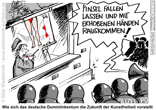 Grundrechte; Kunstfreiheit; Internet; KI; Deepfake; Persoenlichkeitsrechte; Skandal; Erfindung; Fabulieren; Grundrechte; Einschraenkung; Abschaffung; Kollektivismus; Kollektivgedanke; Unfreiheit; Sozialismus; Massen; Lenkung; Strafbarkeit; Kunst; Sichtbarkeit; Kuenstler; Hausdurchsuchung; Polizei; Staat; Terror; Karikatur; 2026; cartoon; caricature