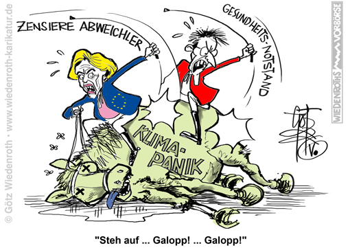 WHO; Lauterbach; EUropa; EUdSSR; Leyen; Klimaschutz; Klima; Klimapanik; Angst; Zensur; Fake; News; Bekaempfung; Shadowbanning; social; media; Regulierung; Hirnwaesche; Gesundheit; Gesundheitsnotstand; Pandemie; Propaganda; Ebola; Hanta; Karikatur; 2026; cartoon; caricature