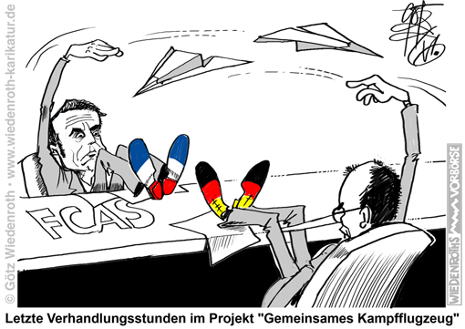 EUropa; EU; EUdSSR; Einigung; europaeisch; Floskel; FCAS; Kampfjet; Projekt; Abbruch; Ende; Macron; Merz; Uneinigkeit; Konzept; Eigenschaften; Karikatur; 2026; cartoon; caricature