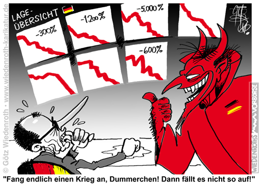 Deutschland; Bundesregierung; Bundeskanzler; Merz; Satan; Teufel; Berater; Krieg; Kriegshetze; Russland; Ukraine; Verwicklung; Kriegspartei; Vertuschung; Wirtschaft; Desaster; Karikatur; 2026; cartoon; caricature