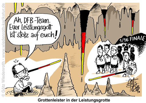 Fussball; WM; Deutschland; Nationalmannschaft; Ausscheiden; frueh; Merz; Bundeskanzler; Lob; Kritiken; Kommentare; soziale; Netzwerke; Karikatur; 2026; cartoon, caricature