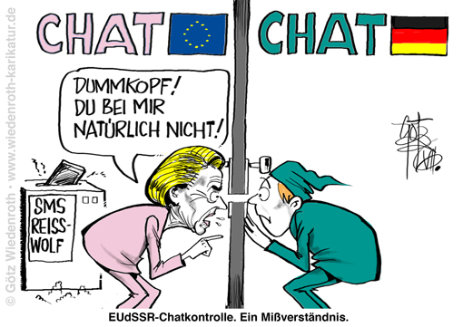 EUropa; EUdSSR; Leyen; Kommission; Chatkontrolle; Internet; Staat; Grundrechte; Briefgeheimnis; Abschaffung; Schnueffelstaat; Abstimmung; EU-Parlament; Sommerpause; Verfahrenstricks; Obrigkeit; Immunitaet; Karikatur; 2026; cartoon, caricature