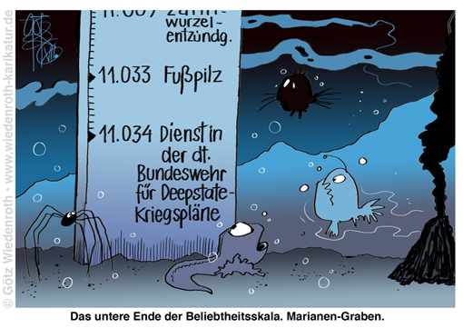 Bundeswehr; Deutschland; Wehrdienst; Wehrpflicht; Kriegsdienst; Kriegstuechtigkeit; Fragebogen; unbeliebt; Protest; Karikatur; 2026; cartoon, caricature