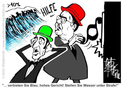 Demokratie; Deutschland; Oezdemir; Pistorius; AfD; Verbotsverfahren; Parteiverbot; Macht; Machtsicherung; Konkurrenz; Behinderung; Verdraengung; Bigotterie; Demokratie; Heuchelei; Laurel; Hardy; Witzfiguren; Clowns; Karikatur; 2026; cartoon, caricature