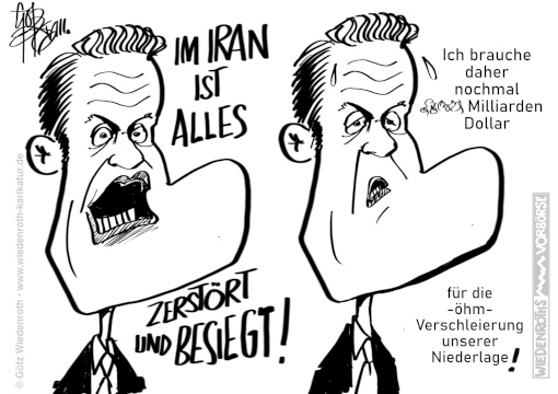 USA; Israel; Iran; Krieg; Hegseth; Karikatur; 2026; cartoon; caricature