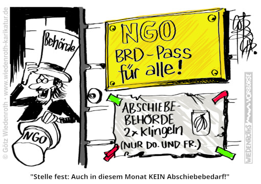 Asyl; Immigration; Multikulti; Dummlinke; Asylbetrug; Asylmissbrauch; Umvolkung; Buntheit; Vielfalt; Korruption; Staat; Behoerden; Ideologie; NGO; Abschiebung; Sabotage; Karikatur; 2026; cartoon; caricature