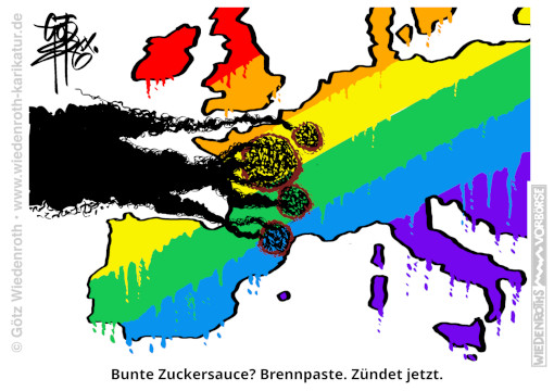 Deutschland; Bundesregierung; EUropa; Multikulturalismus; Immigration; Asylbetrug; Asylmissbrauch; Umvolkung; Terror; Frankreich; Unruhen; Kontrollverlust; Linksextremismus; Islam; Raub; Pluenderung; Brandschatzung; Karikatur; 2026; cartoon, caricature