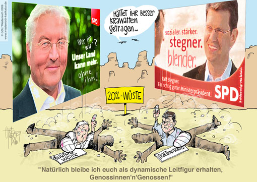 SPD, Steinmeier, Stegner, Wahl, Niederlage, Ruecktritt, Fraktionsvorsitz, Plakat, Wahlplakat, Wiedenroth, Karikatur