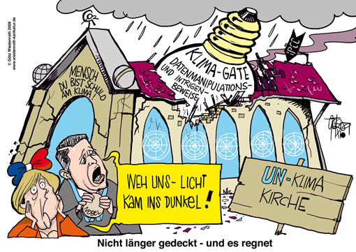 Klima, Klimawandel, Treibhauseffekt, Erwaermung, globale, Merkel, Gore, Kirche, Gluehlampenverbot, Aufdeckung, University, East, Anglia, Climate, Research, Unit, Korruption, Mobbing, Faelschung, Daten, Manipulation, Verschwoerung, Verabredung, Taeuschung, Betrug, Staatsfinanzierung, Steuergeld, Steuerkasse, UNO, IPCC, Nobelpreis, Prognose, Wiedenroth, Karikatur