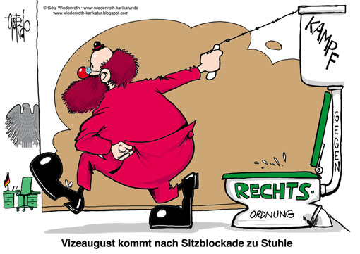 Sitzblockade, Thierse, Bundestag, Vizepraesident, Rechtsbruch, Mai, Demonstration, Berlin, Wiedenroth, Karikatur, cartoon