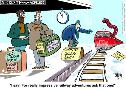 Railway, Germany, cold, Ice, Delay, Trains, failure, cost, curbing, Deutsche, Bahn, Winter, Snow, Wiedenroth, Karikatur, cartoon