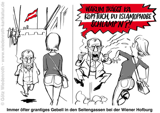 Immigration; Islam; van der Bellen; Oesterreich; Bundespraesident; Kopftuch; Solidaritaet; Moslems; Islamophobie; Karikatur; 2017; cartoon; Germany; Allemagne