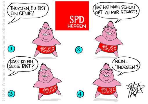 SPD; Demokratie; Niedergang; Wahl; Desaster; Niederlage; Schaefer-Guembel; Schuldzuweisung; Partei; Karikatur; 2018; cartoon; Germany; Allemagne