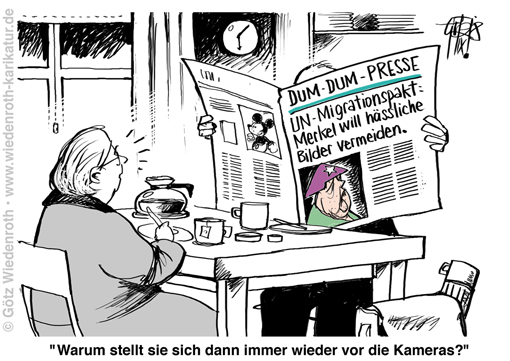 Migrationspakt; Compact; Migration; Zuwanderung; UNO; Merkel; Zeitung; Grenzen; Grenzsicherung; Karikatur; 2018; cartoon; Germany; Allemagne