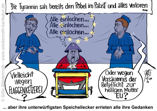 Europa; EUdSSR; Totalitarismus; Flagge; Symbol; Verunglimpfung; Majestaetsbeleidigung; Staat; Gesetz; Novelle; 90c; Unterdrueckung; Kritik; Kretschmer; Merkel; Guenther; Karikatur; 2020, cartoon, caricature