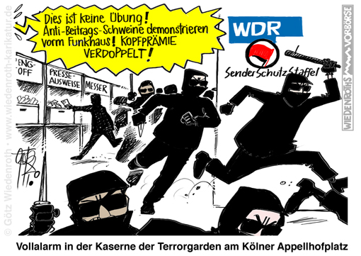 Journalismus; Luegenpresse; Lueckenpresse; Lumpenpresse; Qualitaetsmedien; GEZ; ARD; ZDF; WDR; Antifa; Terror; Linksextremismus; Demonstrationsrecht; Protest; Sabotage; Oma; Umweltsau; Omagate; Nazisau; Gewalt; Duldung; Finanzierung; Politik; Kampf; gegen; Rechts; Karikatur; 2020; cartoon; Germany; Allemagne