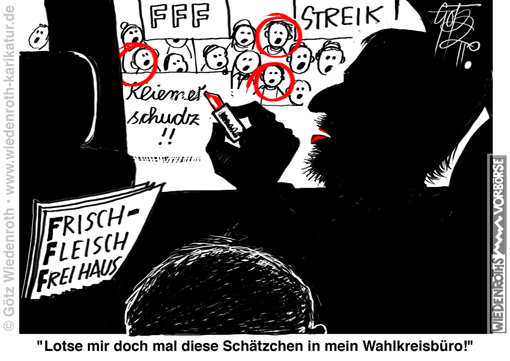 FFF; Fridays; for; future; Demonstration; Streik; Schulstreik; Klimaschutz; Kinder; Kindesmissbrauch; Paedophilie; Politik; Politiker; Marktplatz; Oeffentlichkeit; Ideologie; Missbrauch; Dressur; Konditionierung; Karikatur; 2020; cartoon; Germany; Allemagne