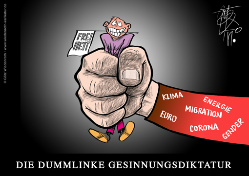 Sozialismus; Gemeinwirtschaft; Gleichheit; Diktat; Bevormundung; Entmuendigung; Nannystaat; Gouvernantenstaat; Freiheit; Grundrechte; Abwehrrechte; Staat; Abschaffung; Diktatur; Unterdrueckung; Karikatur; 2020, cartoon, caricature