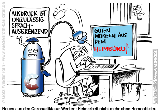 Corona; SARS-Cov-2; Covid-19; Warn; App; Ueberwachung; Kontrolle; Gaengelung; Ausforschung; Ausspaehung; Staat; Grundrechte; Datenschutz; Abschaffung; Spitzelstaat; Karikatur; 2020; cartoon; Germany; Allemagne