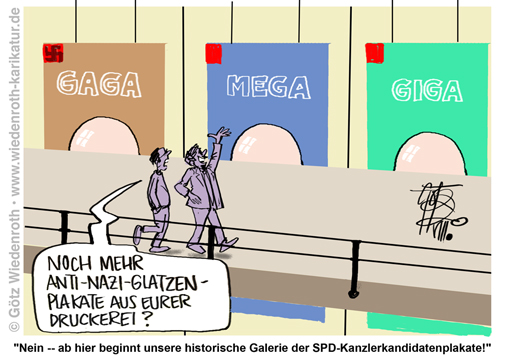SPD; Kanzlerkandidat; Demokratie; Partei; Abgeordneter; Unabhaengigkeit; Wahl; Schulz; Scholz; Kandidatur; Scheitern; Klischee; Nazi; Glatze; Karikatur; 2020, cartoon, caricature