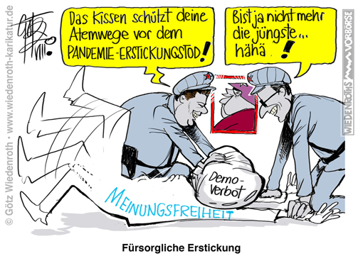 Corona; Massnahmen; Zwang; Diktatur; Sozialismus; Machtstaat; Machtmissbrauch; Unrechtsstaat; SED; DDR; Geisel; Demokratie; Abschaffung; Demonstration; Demonstrationsrecht; Buehne; Missbrauch; Querdenken; Ballweg; Verbot; Heuchelei; Unterdrueckung; Totalitarismus; Polizeistaat; Dummlinke; Mueller; Merkel; rotrotgruen; Grundrechte; Meinungsfreiheit; Abschaffung; 29. August; Karikatur; 2020; cartoon; Germany; Allemagne