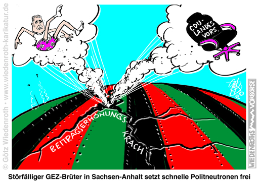 Sachsen-Anhalt; Kenia; Koalition; Haseloff; Stahlknecht; Entlassung; Innenminister; AfD; GEZ; ARD; ZDF; Rundfunkbeitrag; Erhoehung; Streit; Propaganda; Organ; CDU. Landesvorsitzender; Ruecktritt; Karikatur; 2020, cartoon, caricature