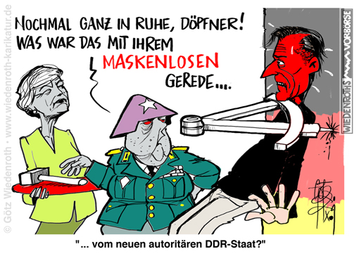 Springer; Bild; Zeitung; Journalismus; Doepfner; Merkel; DDR; autoritaer; Reichelt; Entlassung; Chefredakteur; Politik; Macht; Medien; Propaganda; Karikatur; 2021; cartoon; caricature