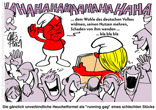 Bundestag; Bundeskanzler; Vereidigung; Scholz; SPD. Amtseid; Eidesformel; Grundgesetz; deutsches; Volk; 2021; cartoon; caricature
