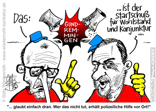 Energiewende; Klima; Klimaschutz; Atomausstieg; Sprengung; Kuehltuerme; Grundremmingen; Zerstoerung; Energieversorgung; Merz; Soeder; Karikatur; 2025; cartoon; caricature